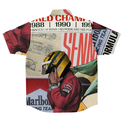 Senna F1 Poster Short Sleeve Button Down Shirt - AOP