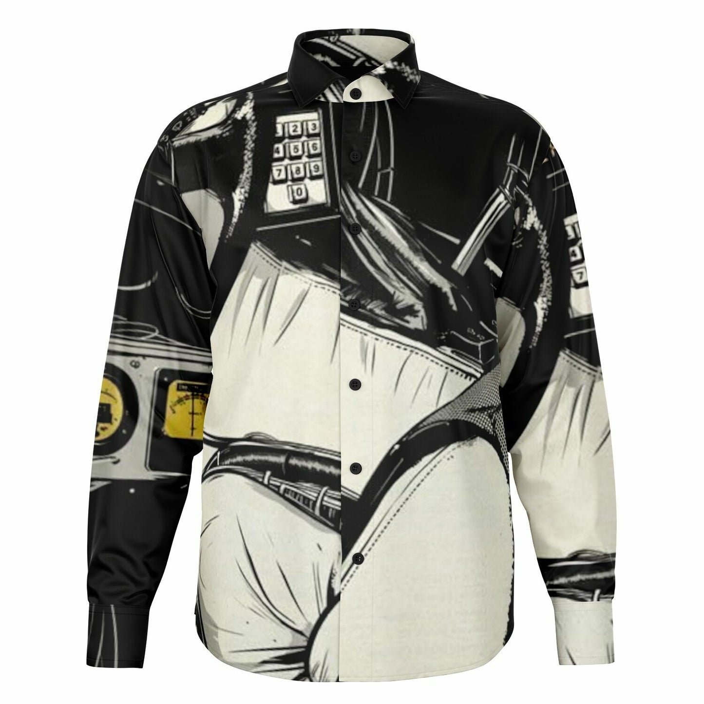 Delorean Time Machine Illustration Long Sleeve Button Down Shirt - AOP