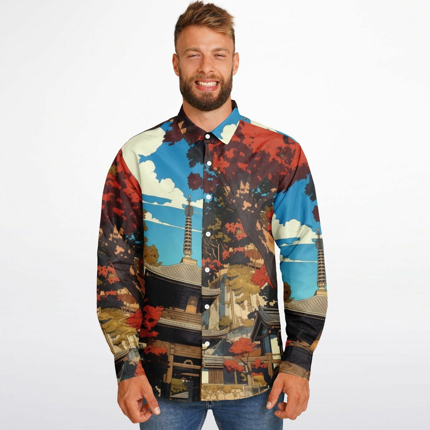 Turbo S Illustration Art Long Sleeve Button Down Shirt - AOP