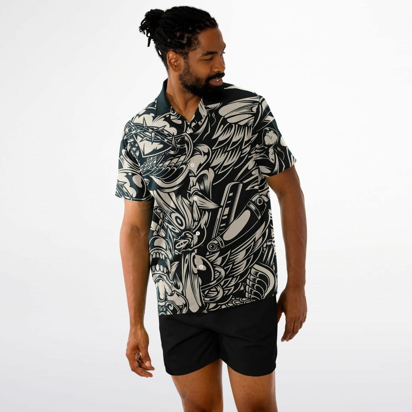 Abstract B&W Spread Collar Short Sleeve Shirt