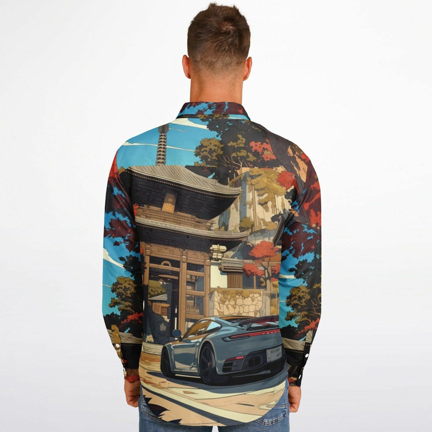 Turbo S Illustration Art Long Sleeve Button Down Shirt - AOP