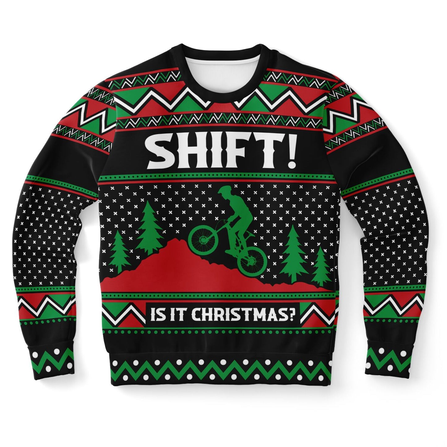 Shift Is it Christmas Funny Mountain Biker Printed Sweatshirt