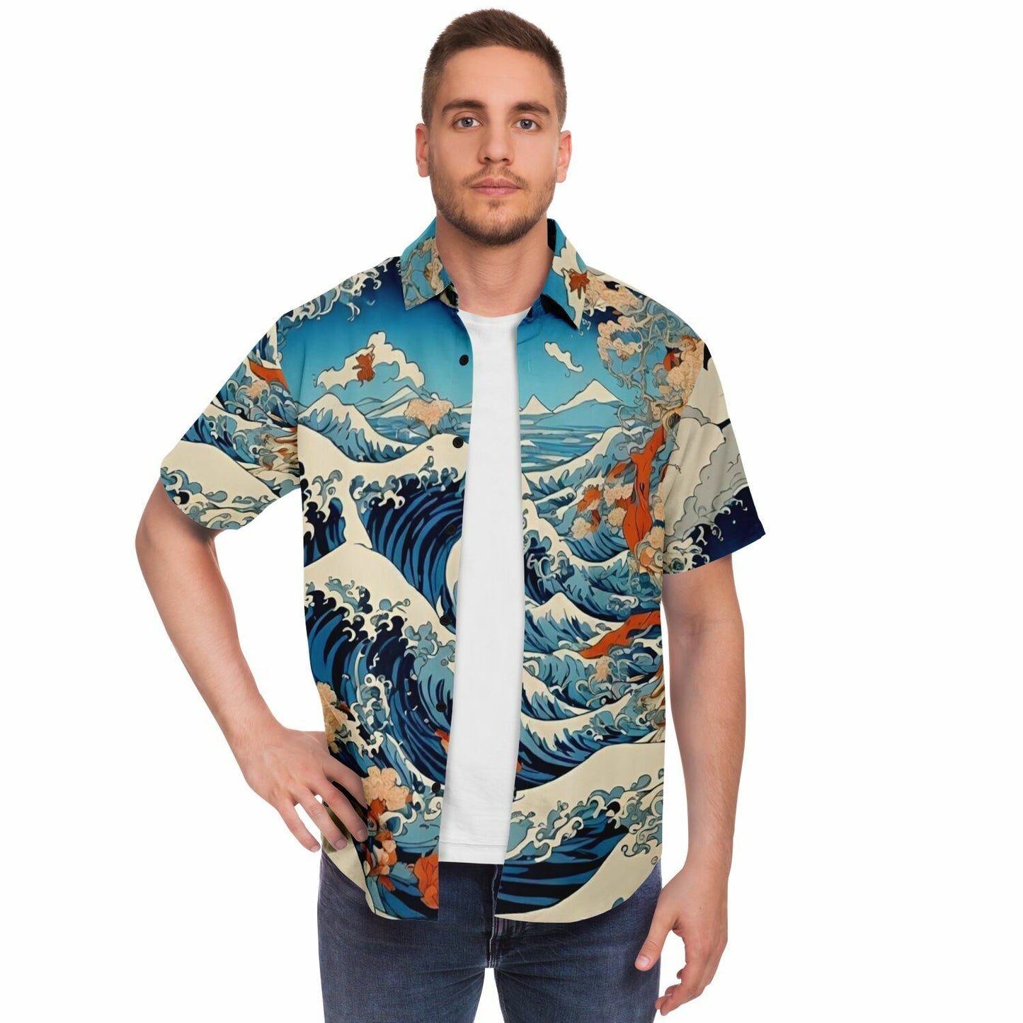 The Great Japanese Waves Short Sleeve Button Down Shirt - AOP