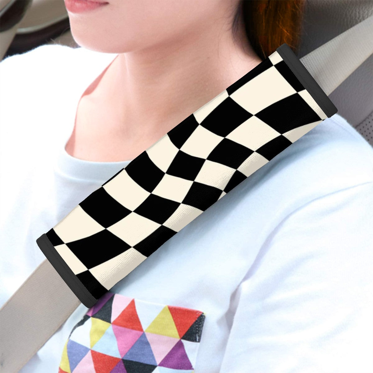 Checkered Flag Seat Belt Cover Pad For Adults 2 Pcs