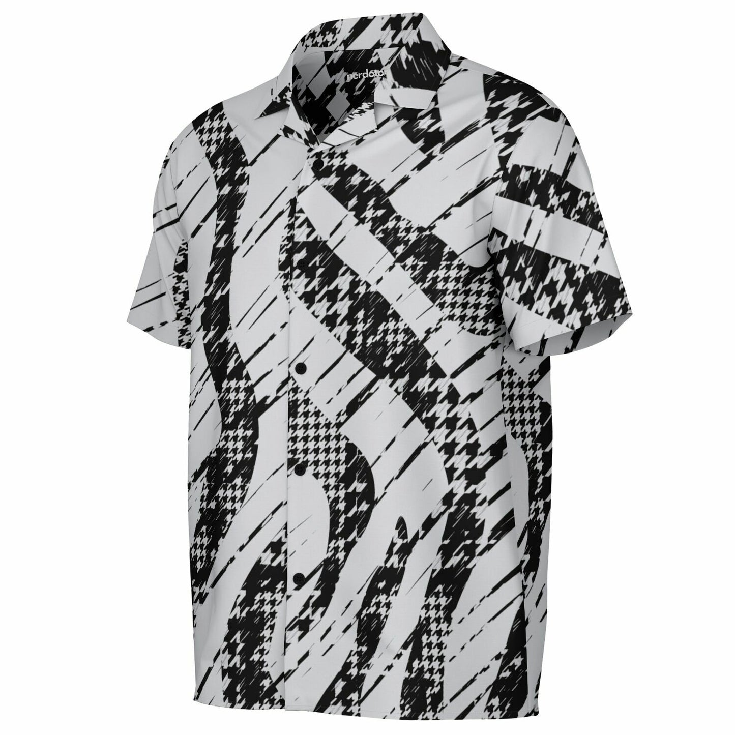 B&W Abstract Spread Collar Short Sleeve Shirt