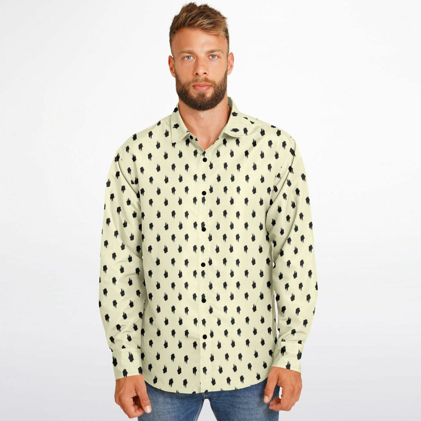 Brushstroke Pattern Long Sleeve Button Down Shirt - AOP