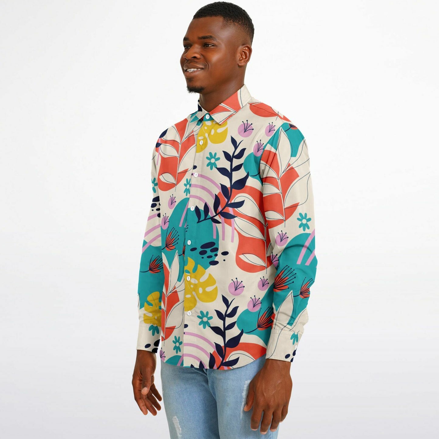 Floral Painting Long Sleeve Button Down Shirt - AOP