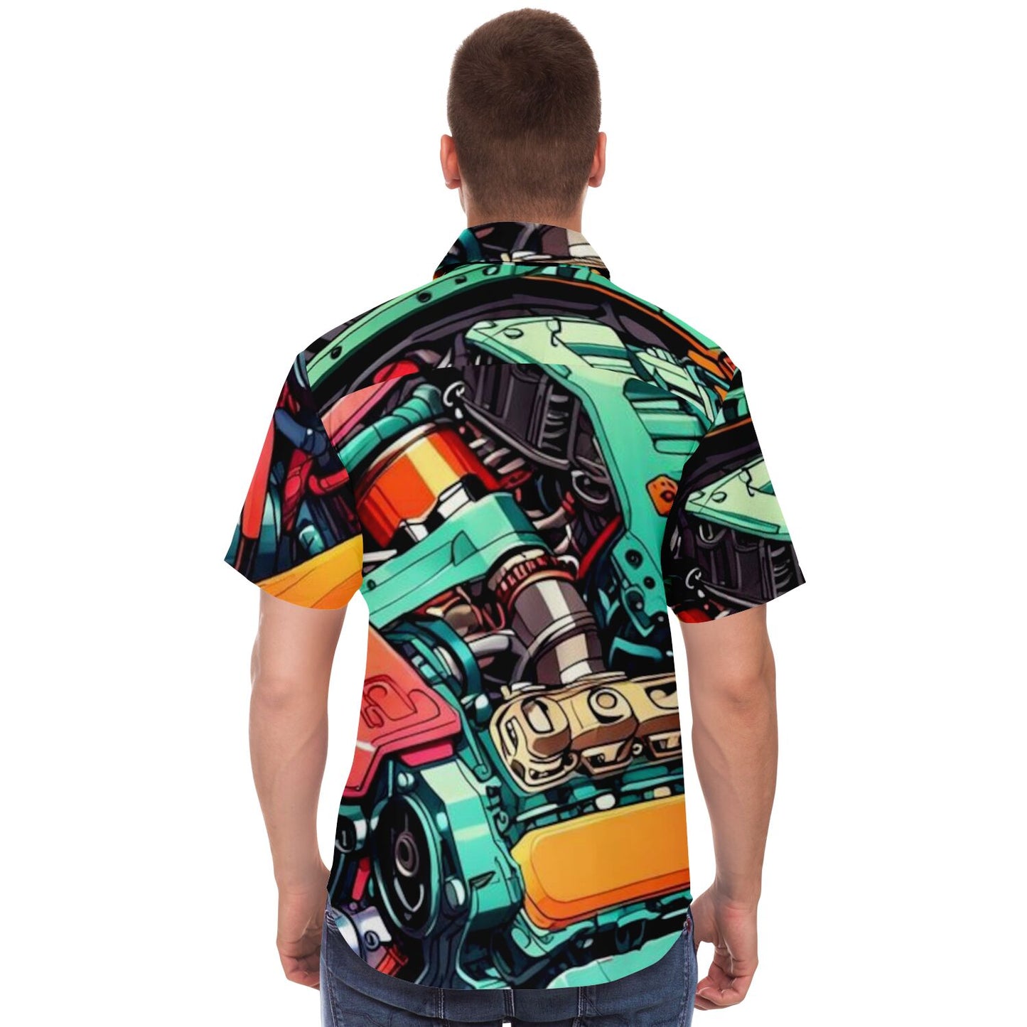Engine illustration Short Sleeve Button Down Shirt - AOP