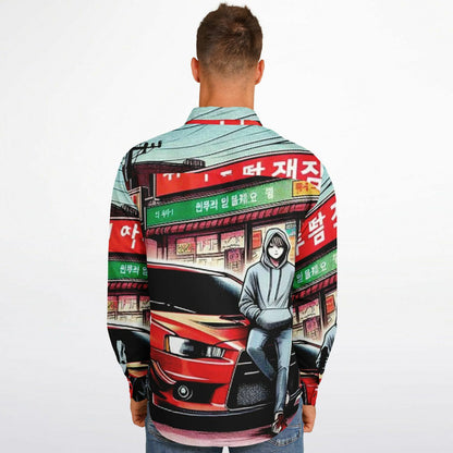 Japanese Street Painting Artwork Long Sleeve Button Down Shirt - AOP