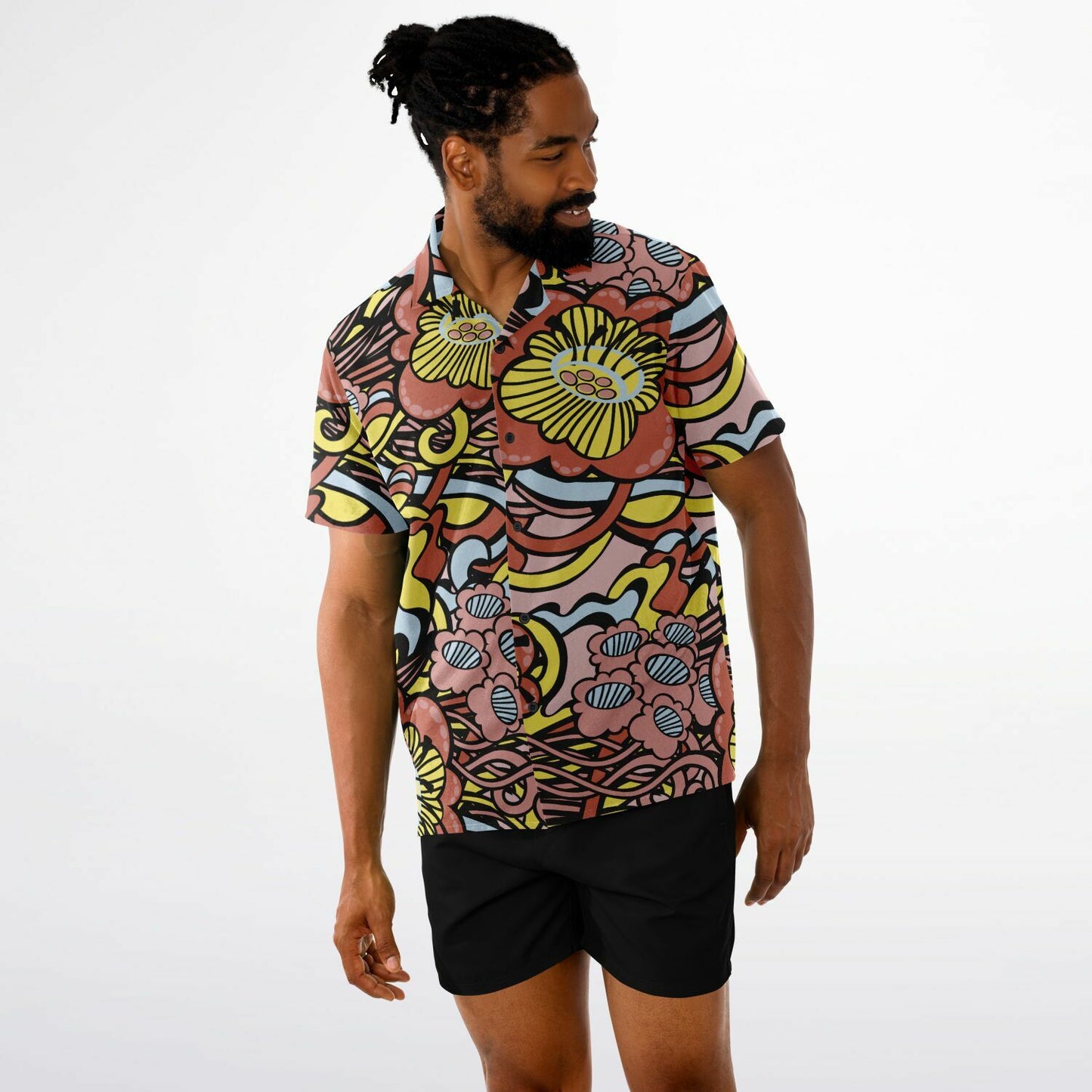 Floral Abstract Spread Collar Short Sleeve Shirt