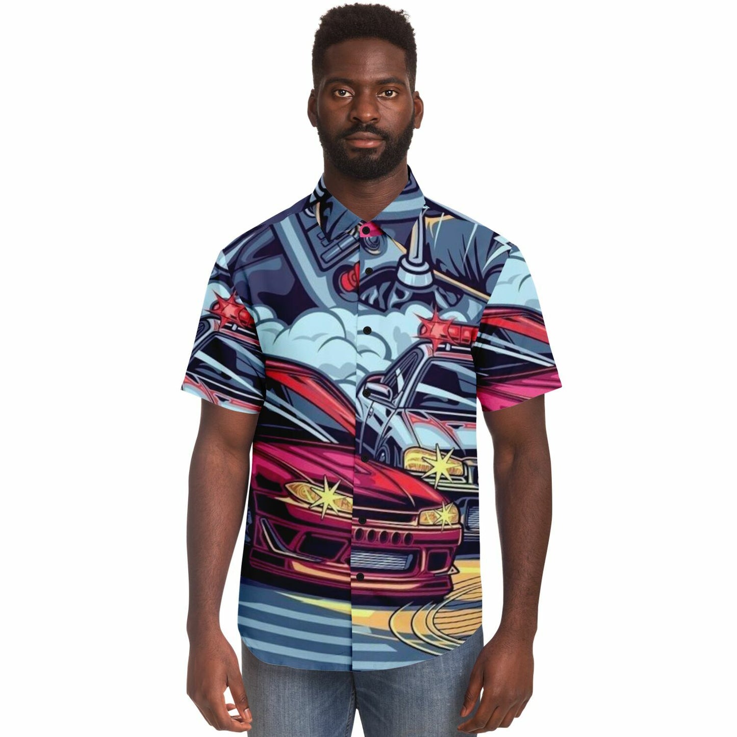 Silvia Illustration Short Sleeve Button Down Shirt - AOP