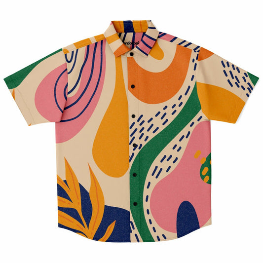 Abstract Artwork Short Sleeve Button Down Shirt - AOP