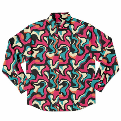 Red Blue Pattern Long Sleeve Button Down Shirt - AOP