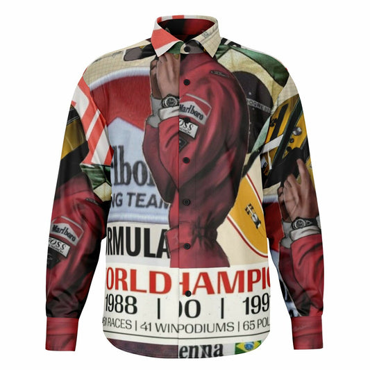 Senna F1 Poster Long Sleeve Button Down Shirt - AOP