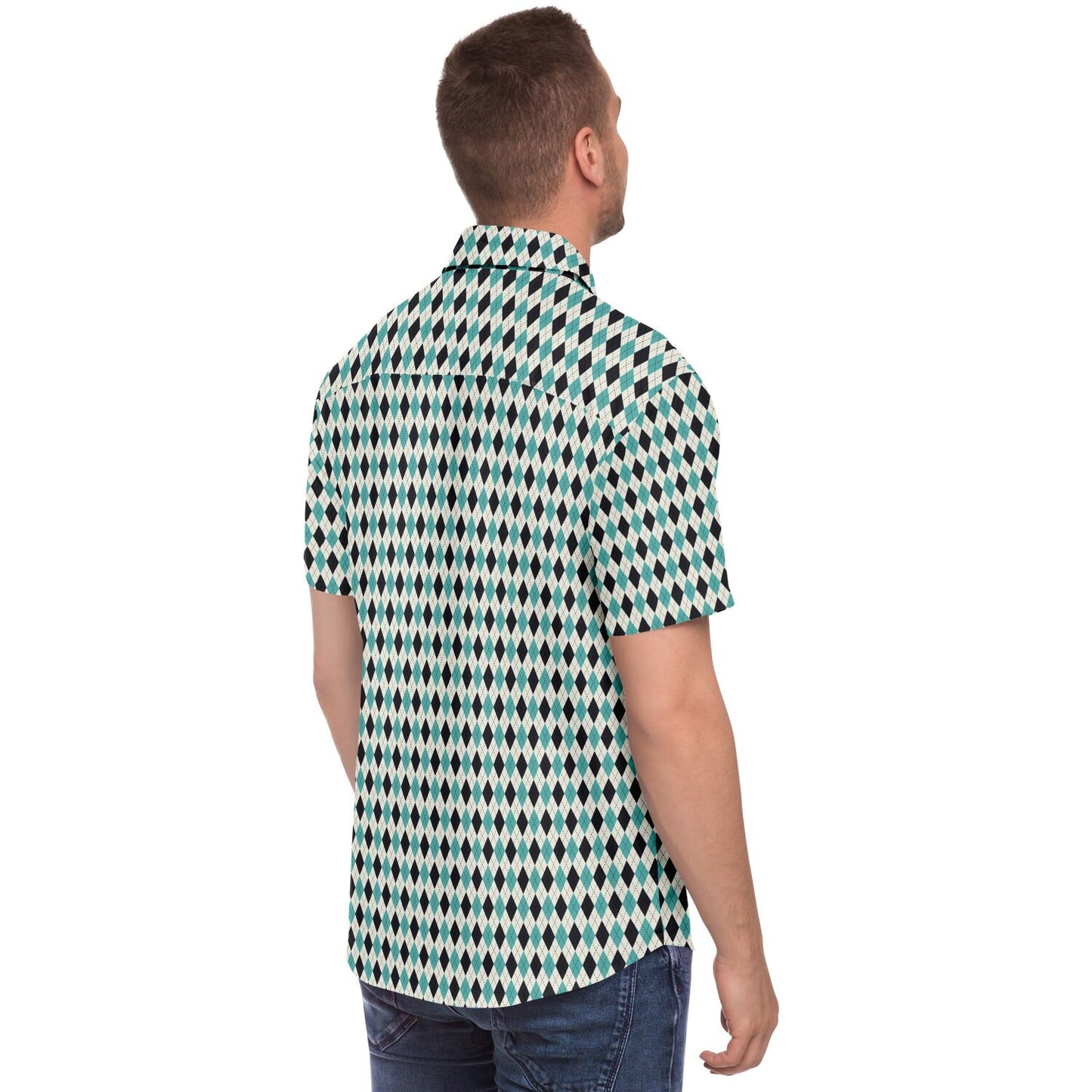 Tile Pattern Short Sleeve Button Down Shirt - AOP
