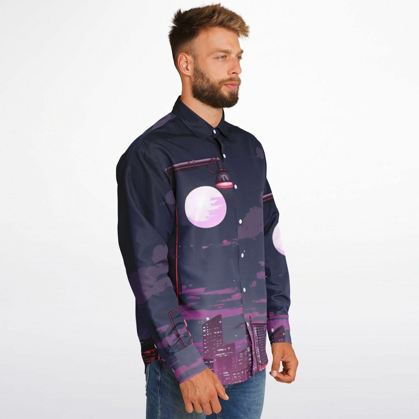 AE86 Illustration Long Sleeve Button Down Shirt - AOP