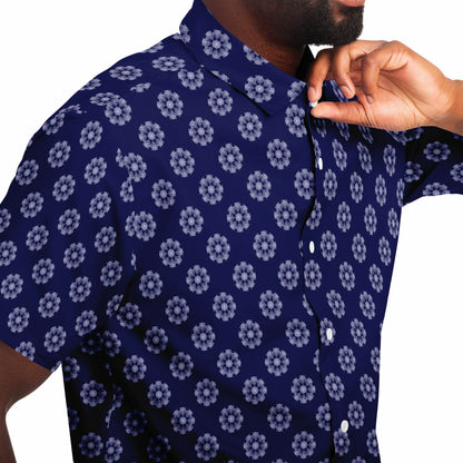 Geometric Circle Pattern Short Sleeve Button Down Shirt - AOP