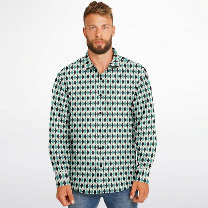 Tile Pattern Long Sleeve Button Down Shirt - AOP