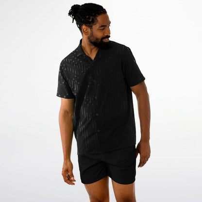 Minimalistic Black Pattern Spread Collar Shirt