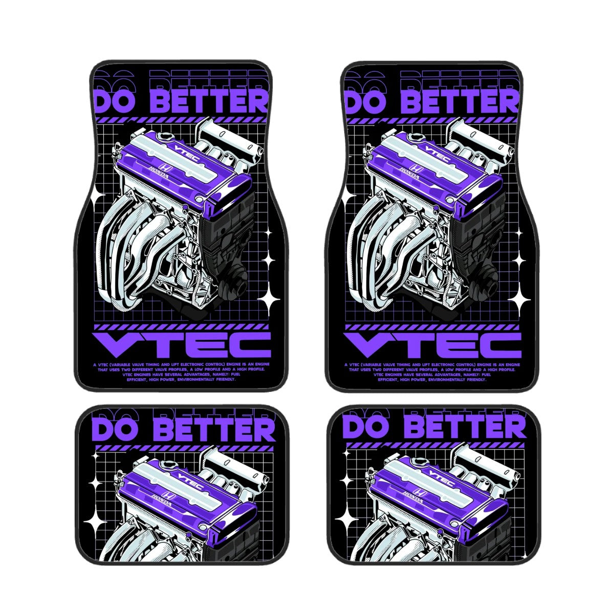 VTEC Engine Illustration Automotive Floor Mats