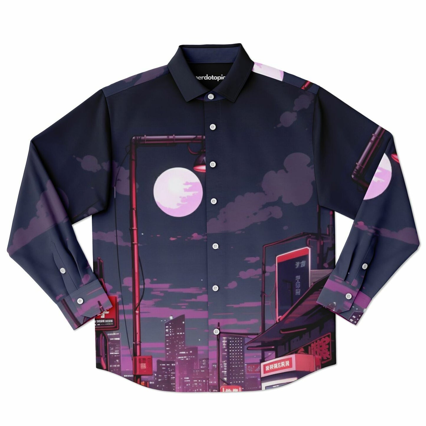 AE86 Illustration Long Sleeve Button Down Shirt - AOP