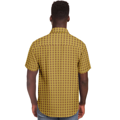 Unique Golden Pattern Short Sleeve Button Down Shirt - AOP