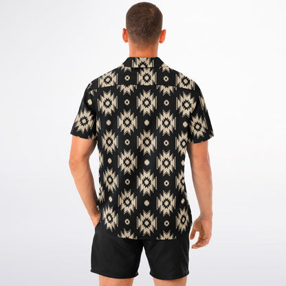 Tribal Pattern Spread Collar Short Sleeve Shirt