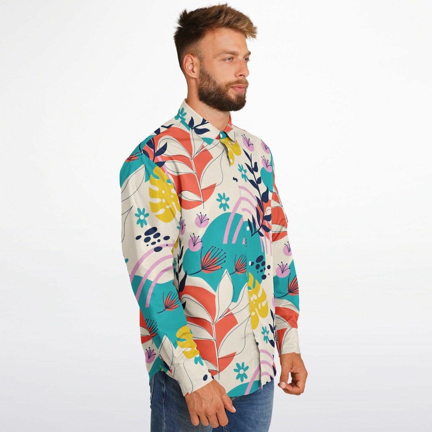 Floral Painting Long Sleeve Button Down Shirt - AOP
