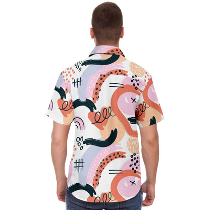 Abstract Art Hand Drawn Short Sleeve Button Down Shirt - AOP