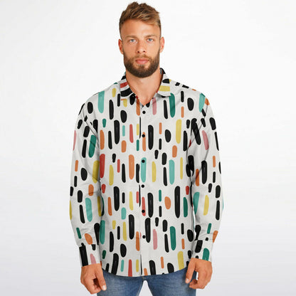 Colored Brush Strokes Long Sleeve Button Down Shirt - AOP