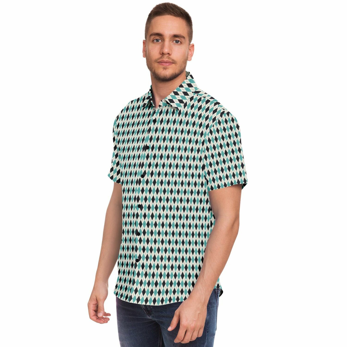 Tile Pattern Short Sleeve Button Down Shirt - AOP