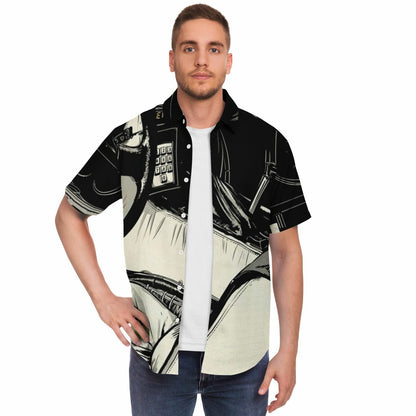 Delorean Time Machine Illustration Short Sleeve Button Down Shirt - AOP