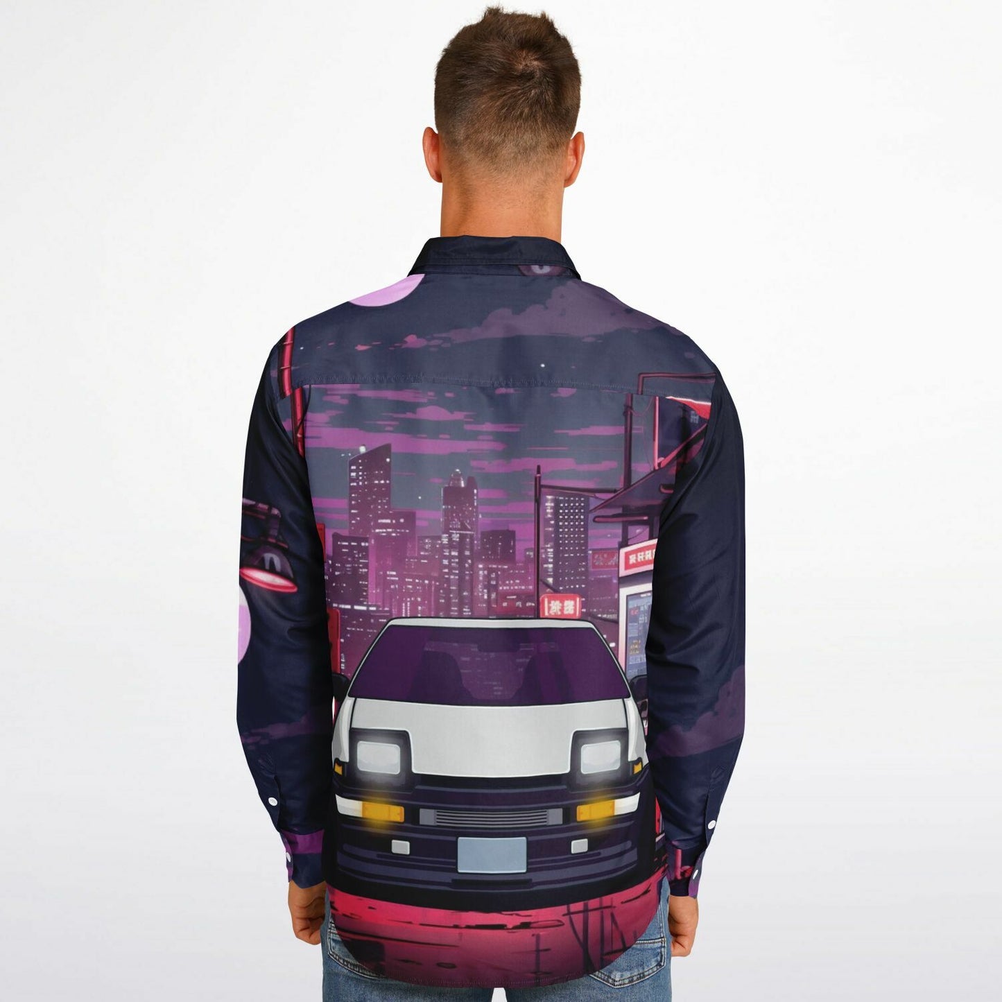 AE86 Illustration Long Sleeve Button Down Shirt - AOP
