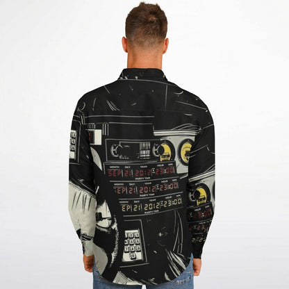 Delorean Time Machine Illustration Long Sleeve Button Down Shirt - AOP