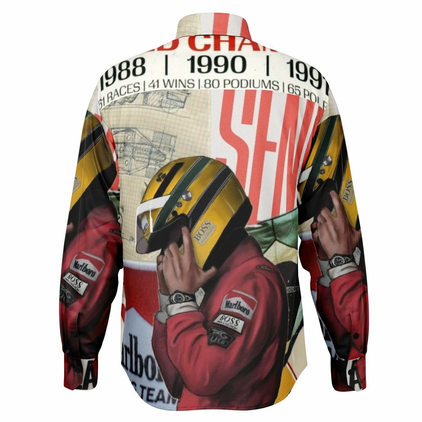 Senna F1 Poster Long Sleeve Button Down Shirt - AOP