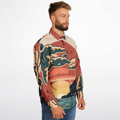 Evo X Illustration Long Sleeve Button Down Shirt - AOP