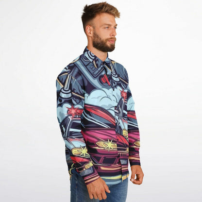 Silvia Illustration Long Sleeve Button Down Shirt - AOP