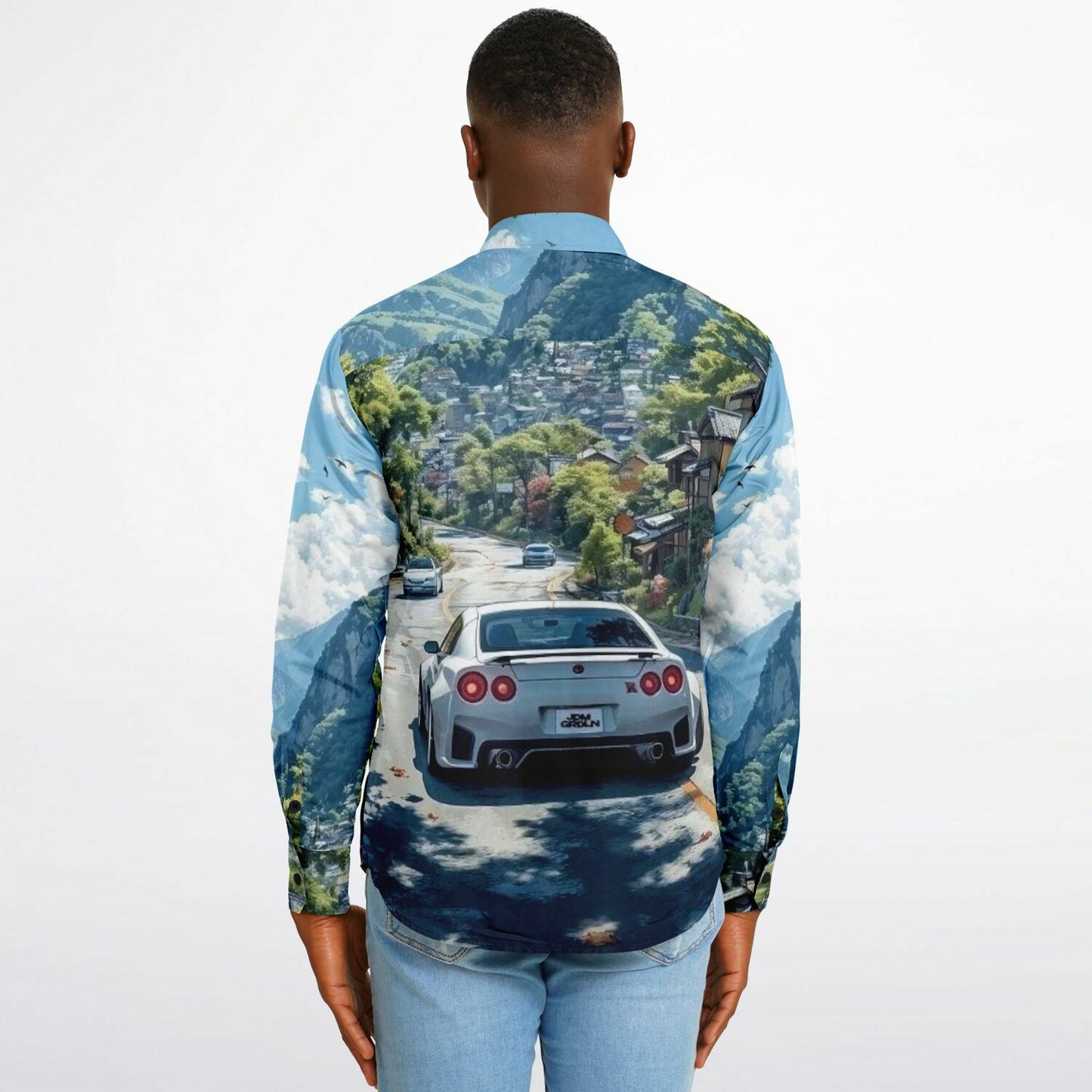 GTR in Japanese Mountain Long Sleeve Button Down Shirt - AOP