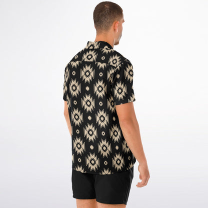 Tribal Pattern Spread Collar Short Sleeve Shirt