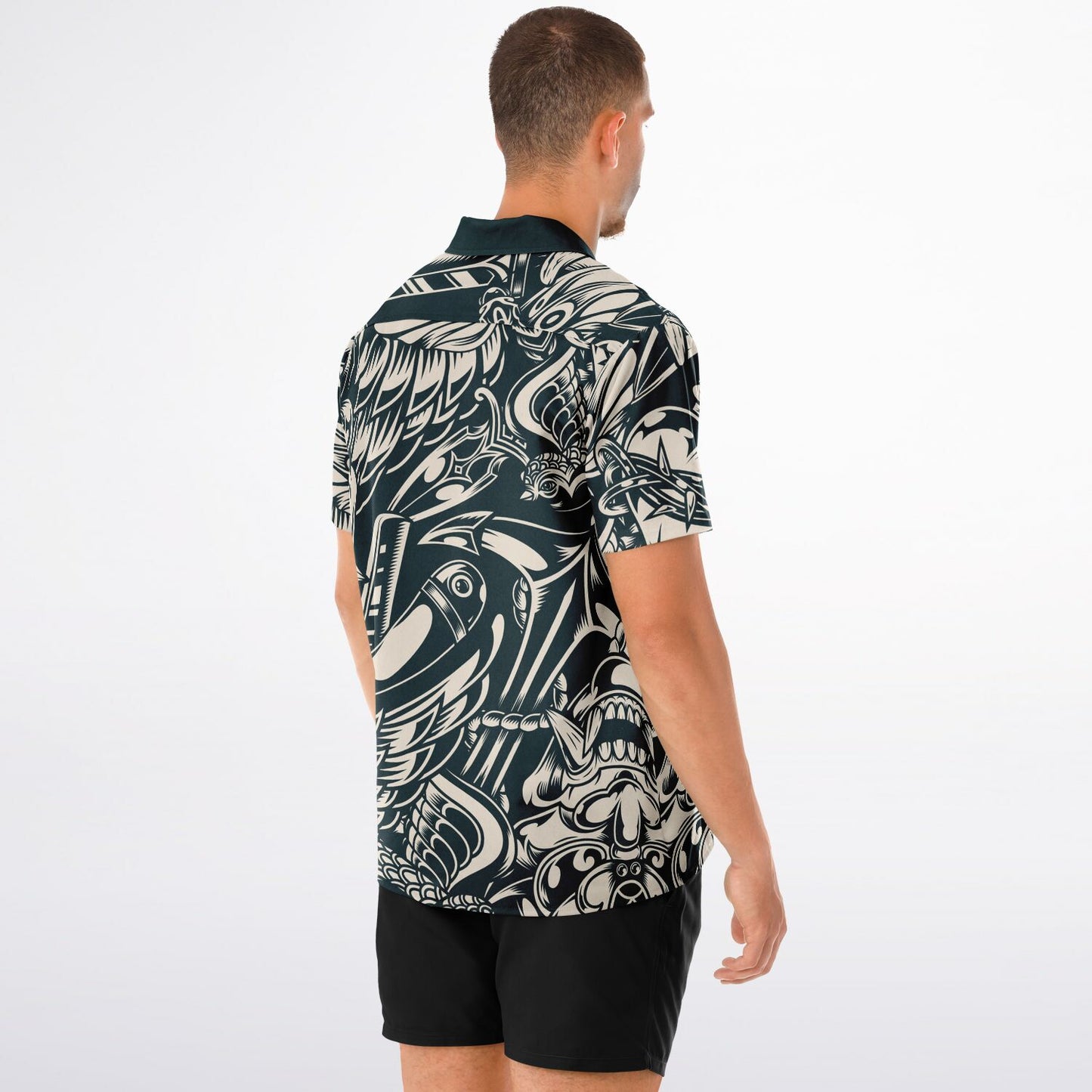 Abstract B&W Spread Collar Short Sleeve Shirt