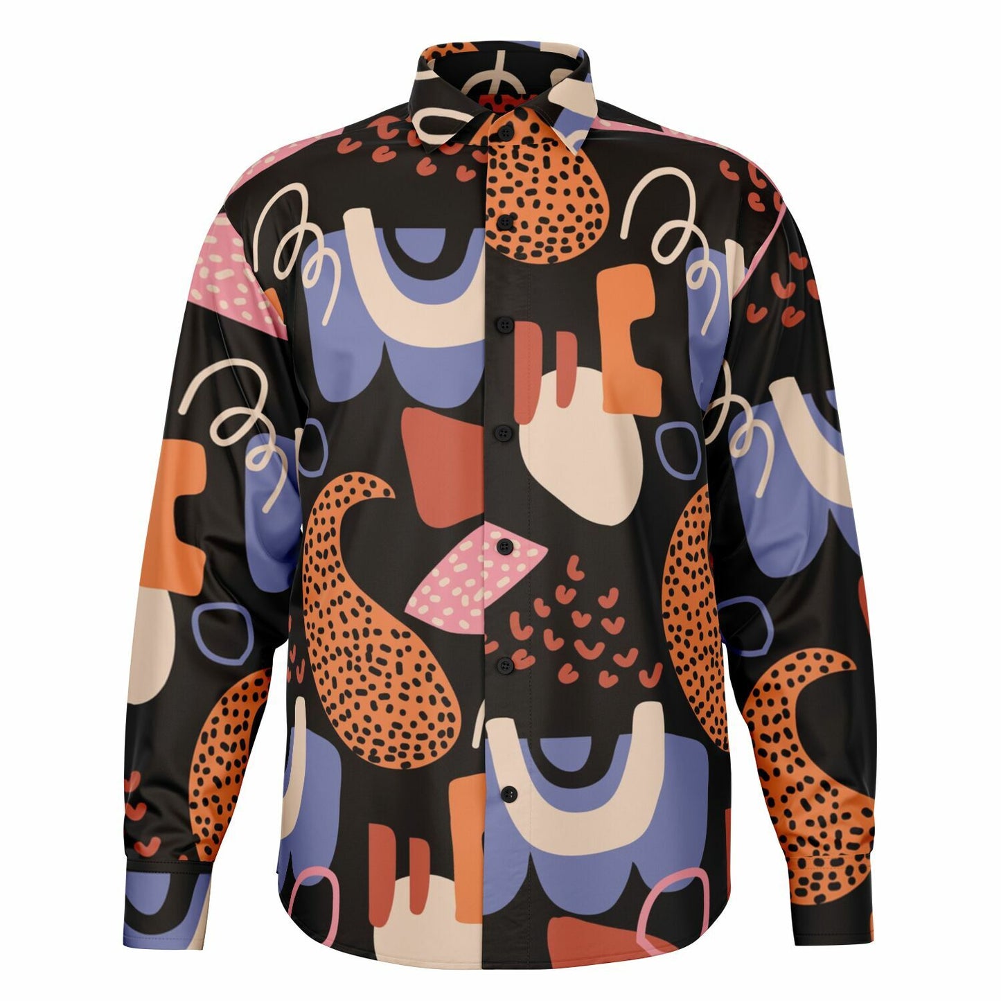 Abstract Flat Artwork Long Sleeve Button Down Shirt - AOP