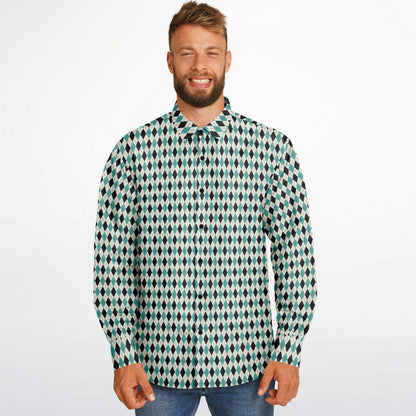 Tile Pattern Long Sleeve Button Down Shirt - AOP