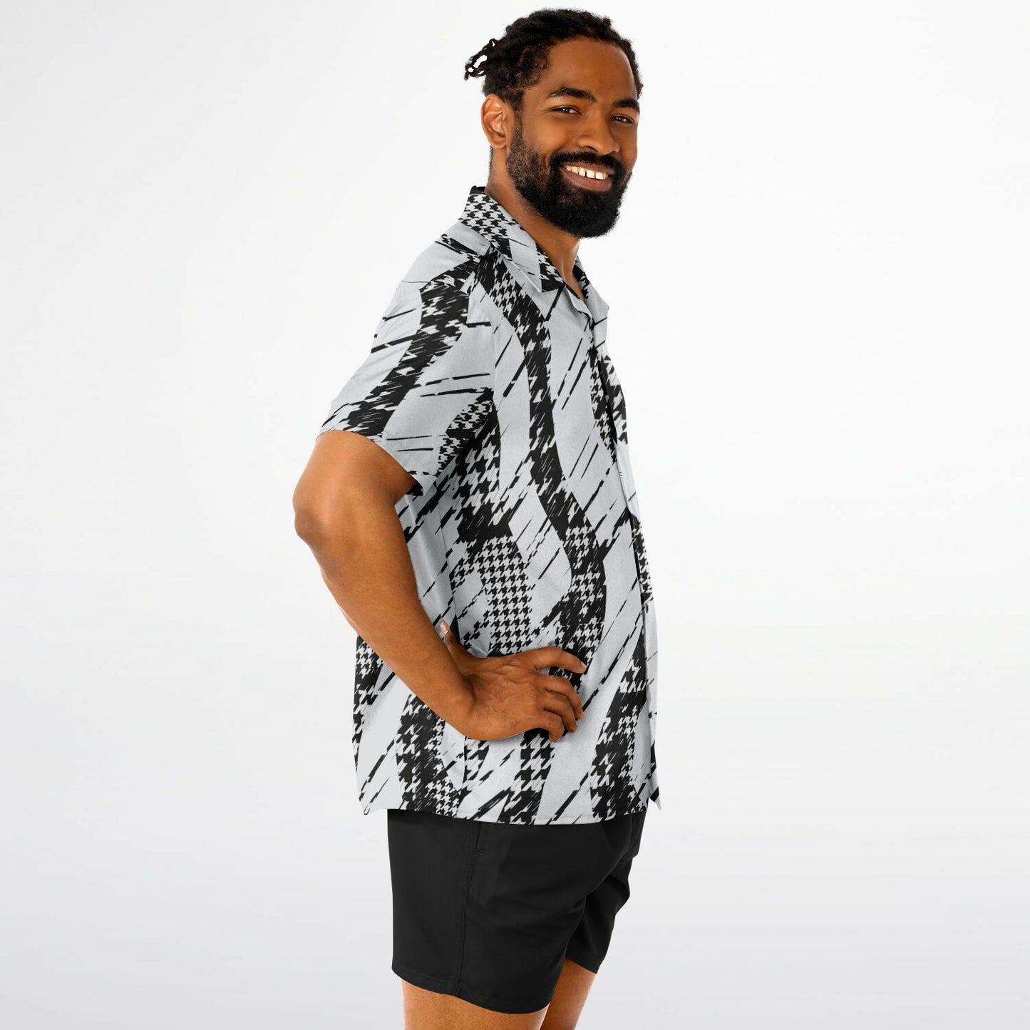 B&W Abstract Spread Collar Short Sleeve Shirt