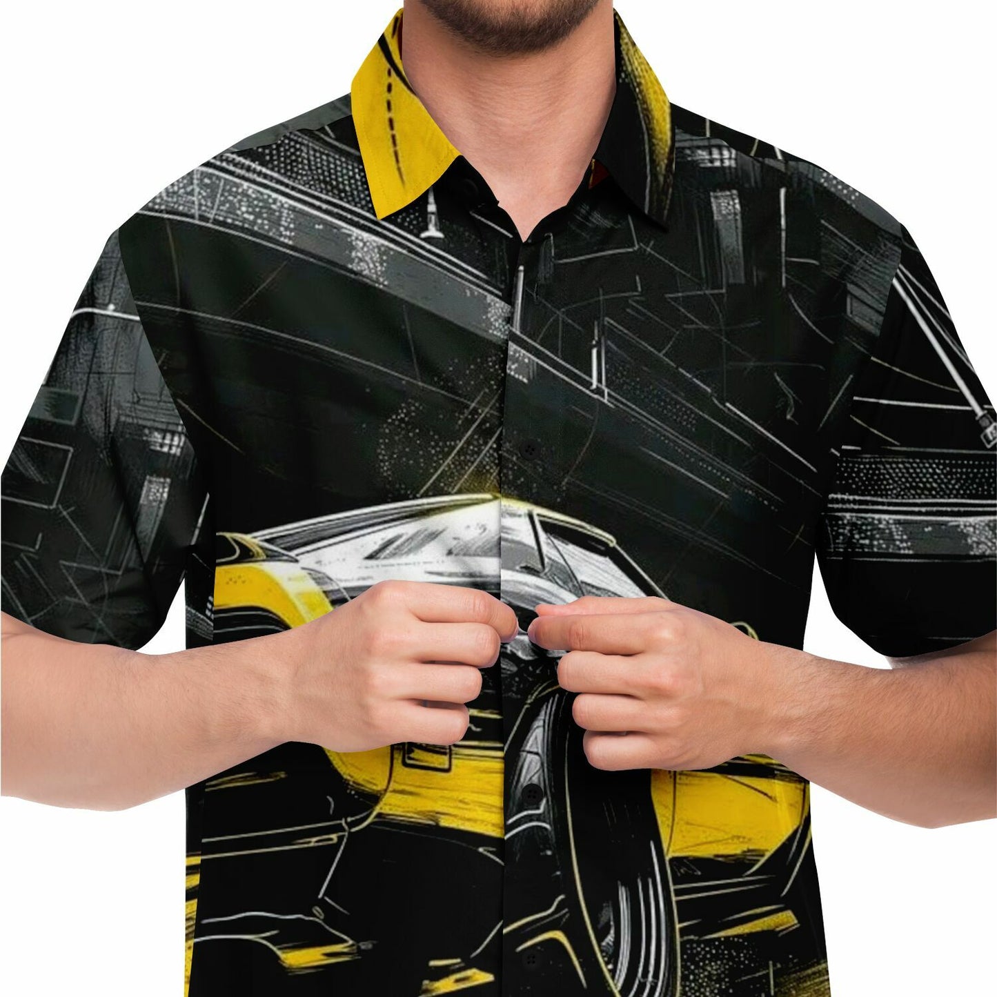 American Muscle Illustration Short Sleeve Button Down Shirt - AOP