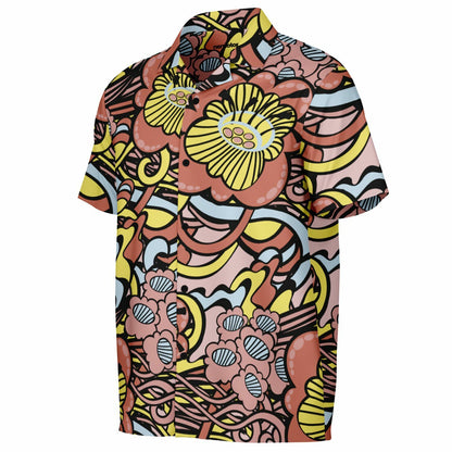 Floral Abstract Spread Collar Short Sleeve Shirt