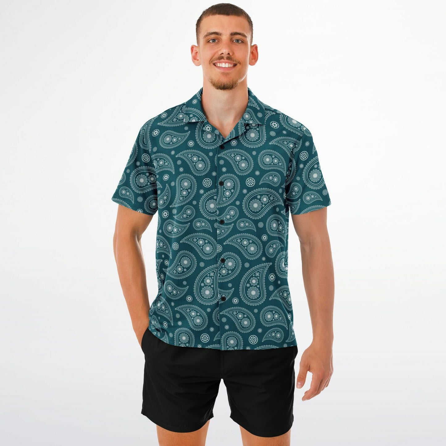 Paisley Pattern Spread Collar Short Sleeve Shirt