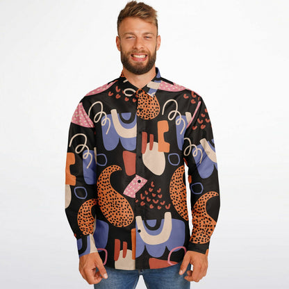 Abstract Flat Artwork Long Sleeve Button Down Shirt - AOP
