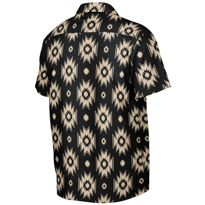 Tribal Pattern Spread Collar Short Sleeve Shirt