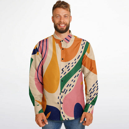 Abstract Artwork Long Sleeve Button Down Shirt - AOP