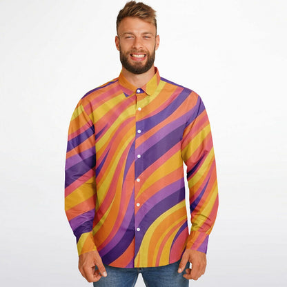 Rick Aim Color Pattern Long Sleeve Button Down Shirt - AOP